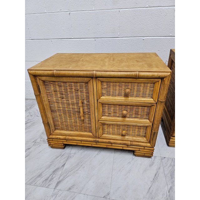 1970s American of Martinsville Rattan Night Stands - a Pair For Sale - Image 9 of 12