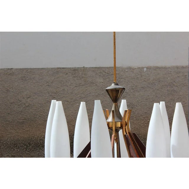 Large Wooden Murano Glass and Brass Chandelier from Esperia, 1950s For Sale - Image 10 of 12