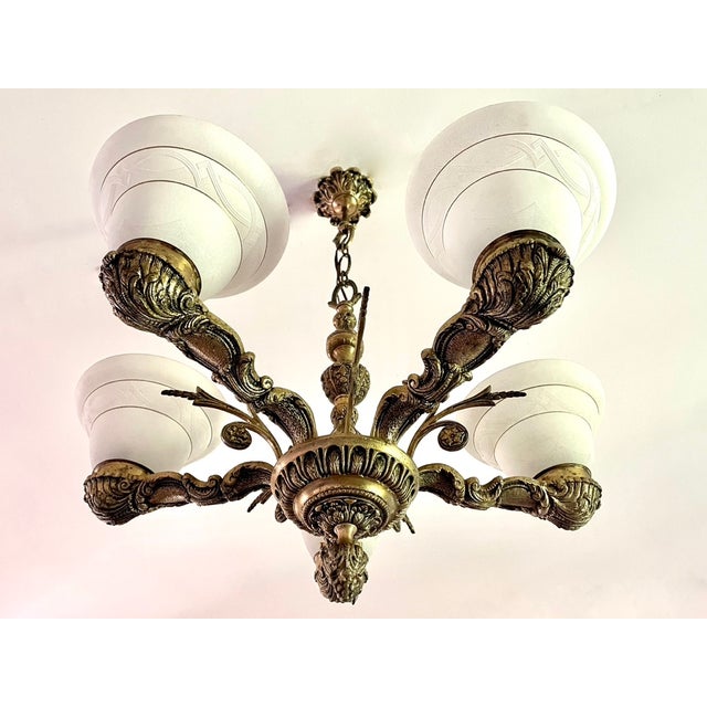 Neoclassical Bronze 6-Light Chandelier, 1950s For Sale - Image 11 of 13