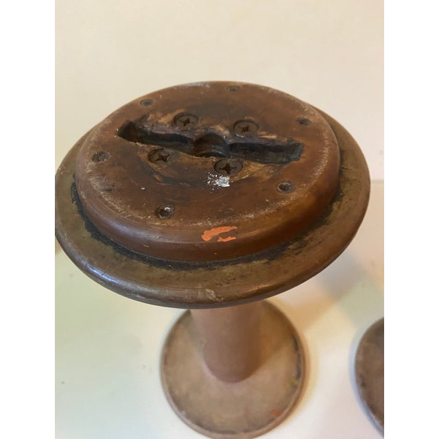 Wood Vintage Industrial Mill Spools - Pair For Sale - Image 7 of 7