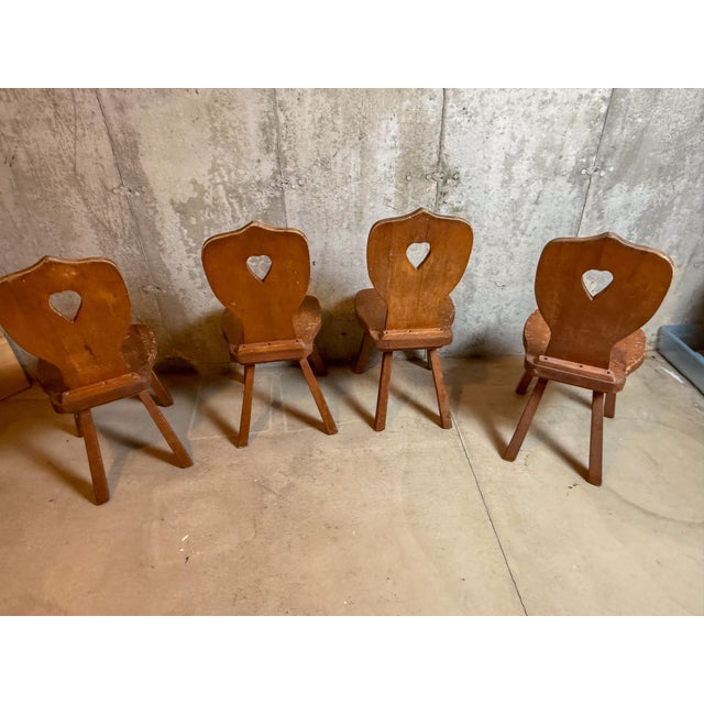 Set of 4 Vintage Alpine Bavarian Heart-Cutout Plank Chairs (Brettstuhl) For Sale - Image 11 of 13