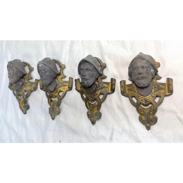4 Antique Ornate Victorian Face Gilt Bronze Metal Salvage Hardware Appliques For Sale - Image 4 of 9