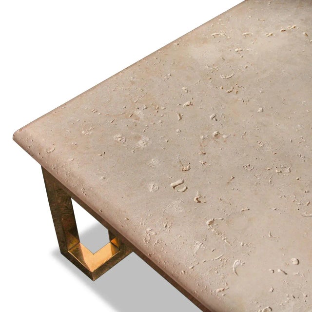 Stone Gray 1960s Natural Coquina Stone Top Cocktail Table With Brass Base For Sale - Image 8 of 12