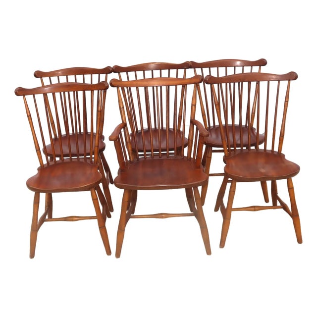 Brown Authentic Stickley Sold Wood 6 Spindle-Back Windsor Chairs For Sale - Image 8 of 13