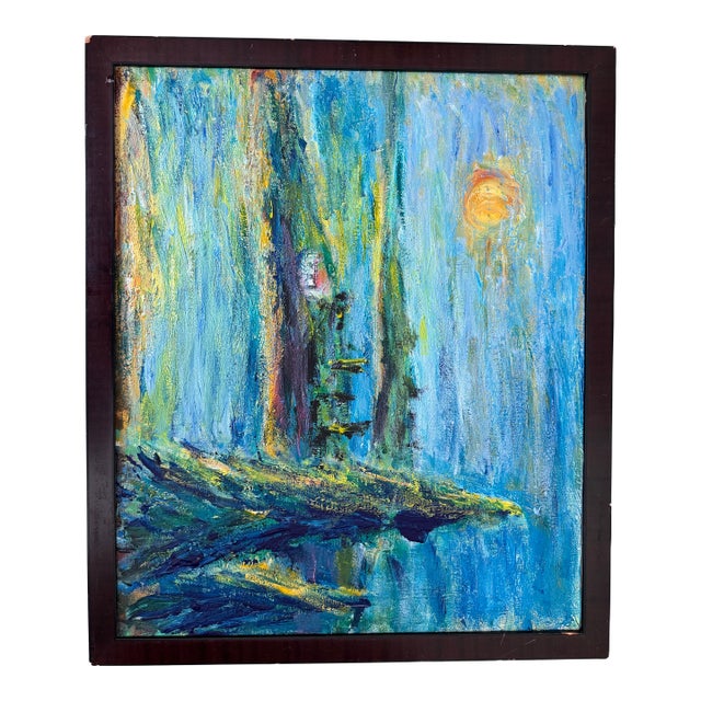 A captivating and texturally immersive study of a Mediterranean landscape at dusk. This unsigned original oil painting...