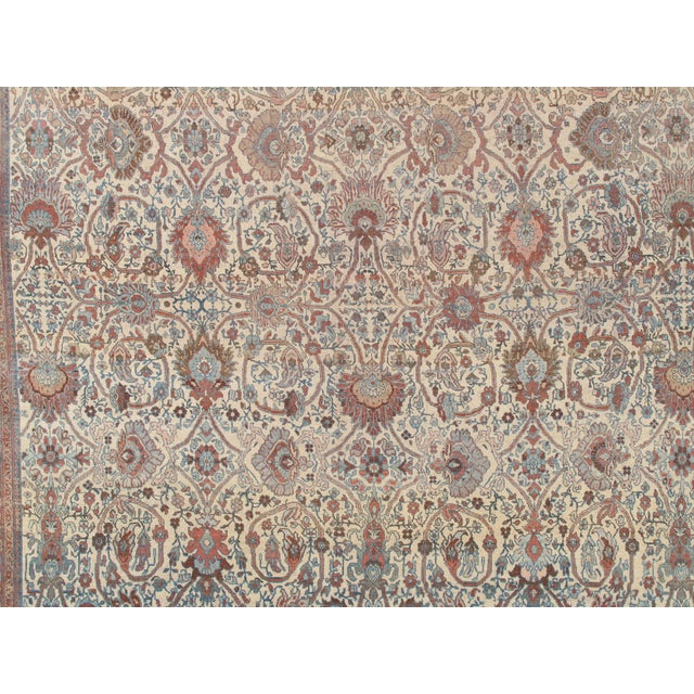 Antique Bijar Carpet Oriental Carpet, Handmade, Ivory, Coral, Light Blue, Taupe For Sale In New York - Image 6 of 17