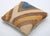 A one-of-a-kind handwoven Afghan wool kilim accent pillow featuring bold V-chevron bands in slate-blue, gold and brown on...