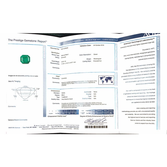 2000 - 2009 AGL Certified Minor 5.29 Ct Emerald Cut Colombian Emerald Diamond Platinum Ring For Sale - Image 5 of 18