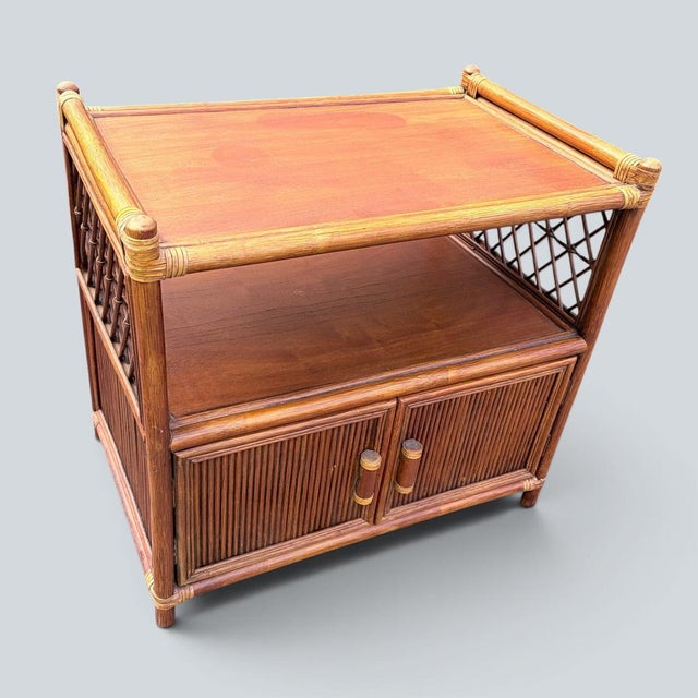 Hollywood Regency Vintage Bamboo and Rattan Media Cabinet, 1970s For Sale - Image 3 of 9
