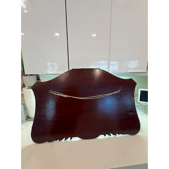 Antiqued Shield Wall Mirror With Carved Scroll Wood Accents For Sale - Image 12 of 15