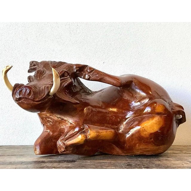 Vintage Hand Carved Wild Boar For Sale - Image 10 of 12