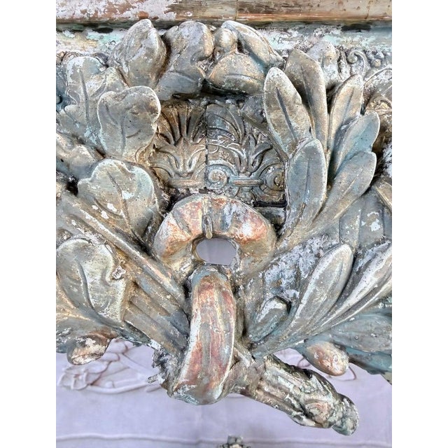 French Louis XVI Painted Gesso & Giltwood Console Table With Shaped Marble Top For Sale - Image 16 of 16
