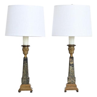 Vintage French Marble Obelisk Lamps - a Pair For Sale