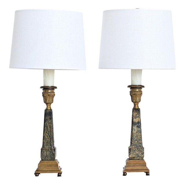Vintage French Marble Obelisk Lamps - a Pair For Sale