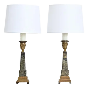 Vintage French Marble Obelisk Lamps - a Pair