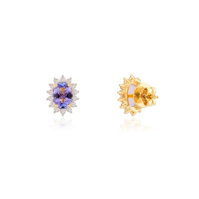 Not Yet Made - Made To Order Oval Cut Tanzanite and Halo Diamond Stud Earrings, 2 Pieces For Sale - Image 5 of 6