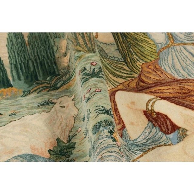 Beige Vintage Persian Tabriz Oval Rug With Human and Landscape Pictorial - Rug & Kilim For Sale - Image 8 of 9