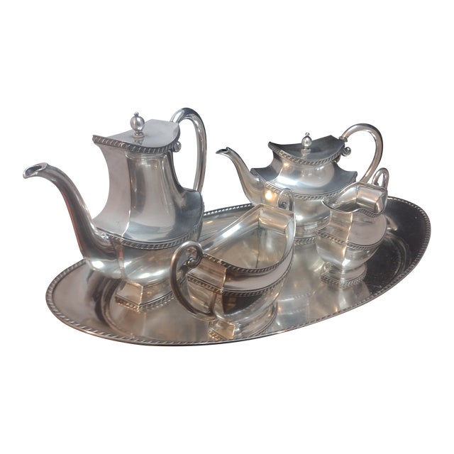 Antique Eugen Marcus German Silver Tea Set Marked 800 Wtb Mfg. Wilhelm Binder- 5 Pieces For Sale