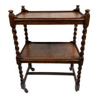 1930’s English Oak Barley Twist Bar Cart For Sale