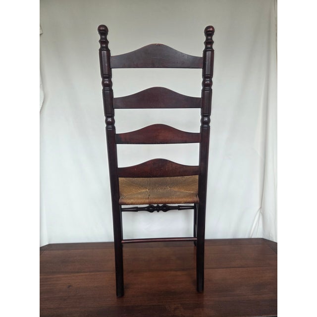 Antique American Hand-Turned Ladder Back Chair W/ Woven Rush Seat For Sale - Image 10 of 10