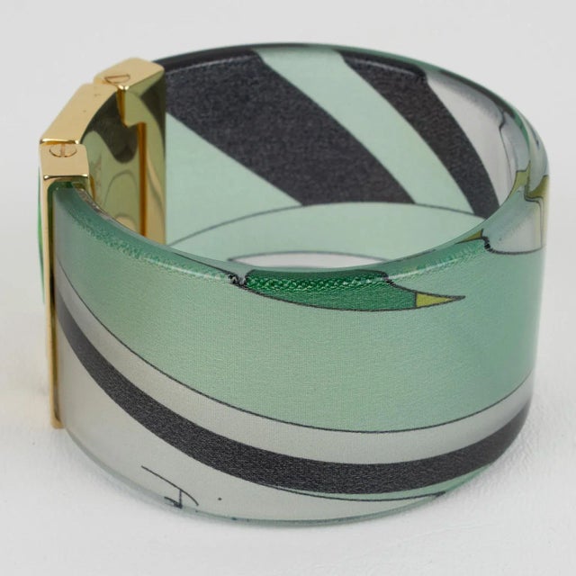 Metal Emilio Pucci Jeweled Bracelet Bangle Lucite with Multicolor Silk Inclusion For Sale - Image 7 of 10