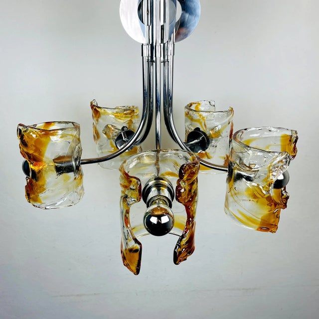AVMazzega Mid-Century Amber Murano & Chrome Chandelier by Toni Zuccheri for Mazzega, Italy, 1970s For Sale - Image 4 of 15