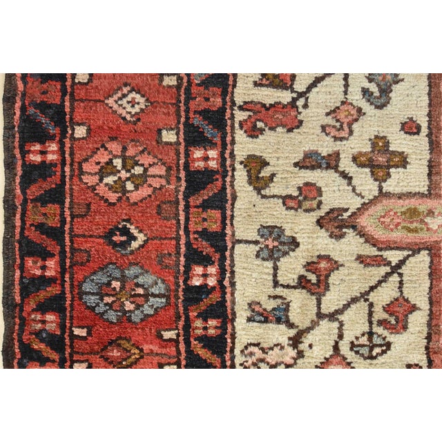 Karajeh Runner 3'6'' X 10'6'' Ivory Wool Tribal Semi-Antique Hand-Knotted Rug For Sale - Image 10 of 15