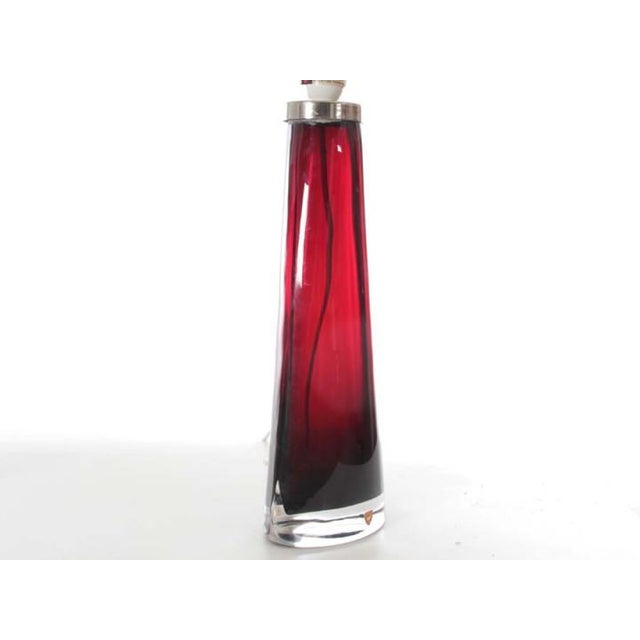 Mid century modern scandinavian pair of table lamp in cristal model rd 1566 red by carl fagerlund for orrefors, 1960s....