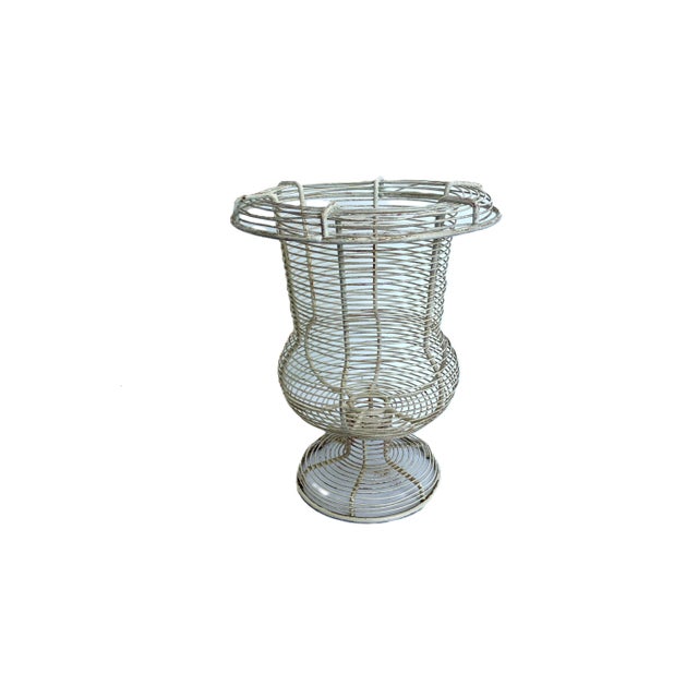 Vintage Antique White French Metal Urn | Wire Egg Basket | Jardiniere Planter For Sale - Image 12 of 12