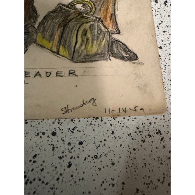 The Timid Reader Hand Draw Signed Strausberg 1959 6x9 For Sale - Image 4 of 7