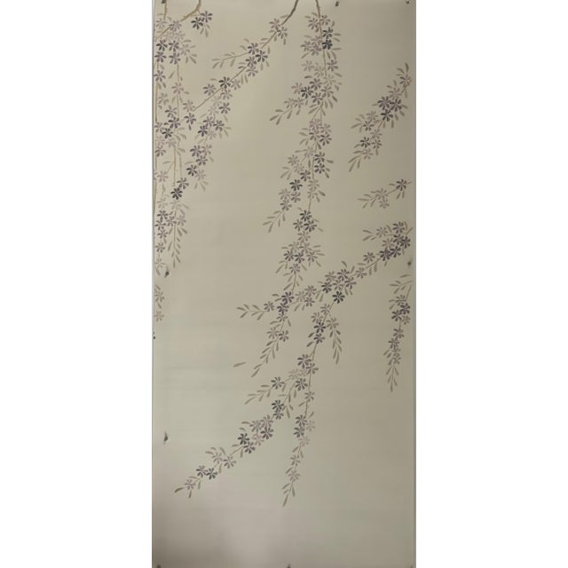 Paper Hand Painted Chinoiserie Floral Branch Wallpaper Mural With Elegant Botanical Design For Sale - Image 7 of 8