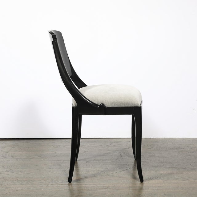 Set of Six Art Deco Sculptural Dining Chairs in Ebonized Walnut & Taupe Mohair For Sale - Image 14 of 18