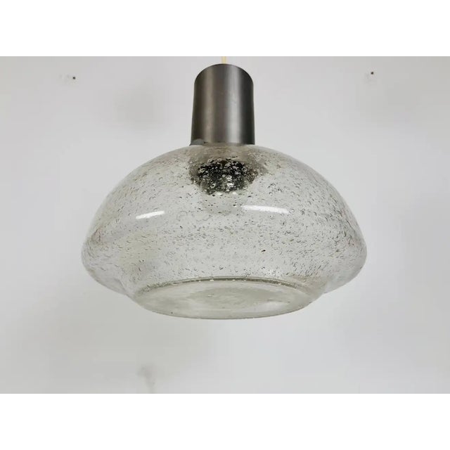 Metal Rare Doria Midcentury Brass and Ice Glass Pendant Lamp, 1960s For Sale - Image 7 of 13