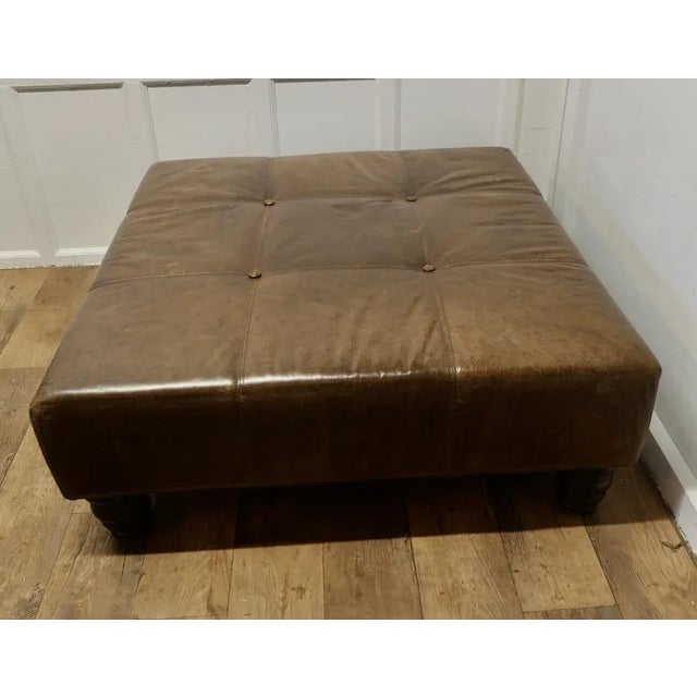 1960s Large Leather Chesterfield Ottoman, 1960s For Sale - Image 5 of 10