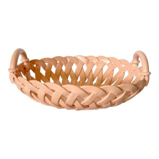 Vintage Italian Handcrafted Open Weave Studio Pottery Bowl in Salmon Peach Pink For Sale