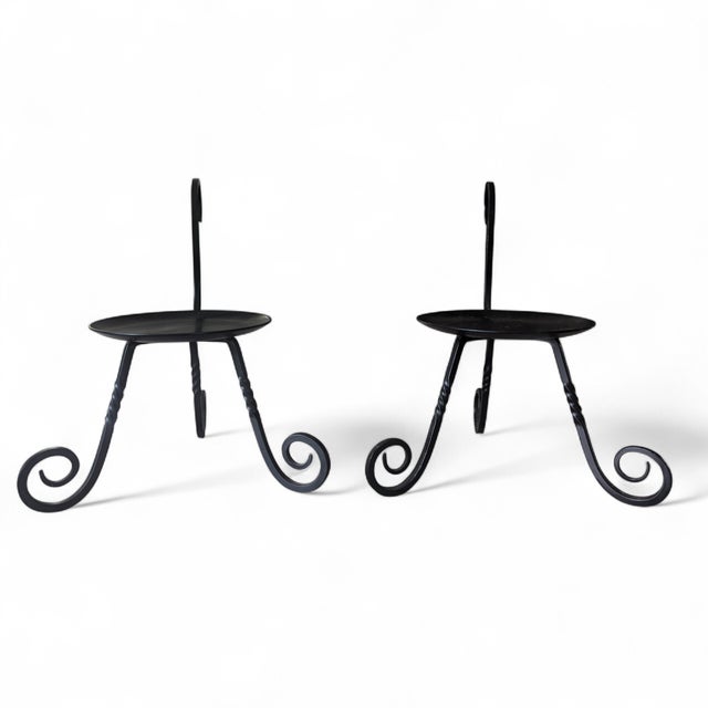 Vintage Forged Wrought Iron Candle Stand Holders- A Pair For Sale - Image 12 of 12