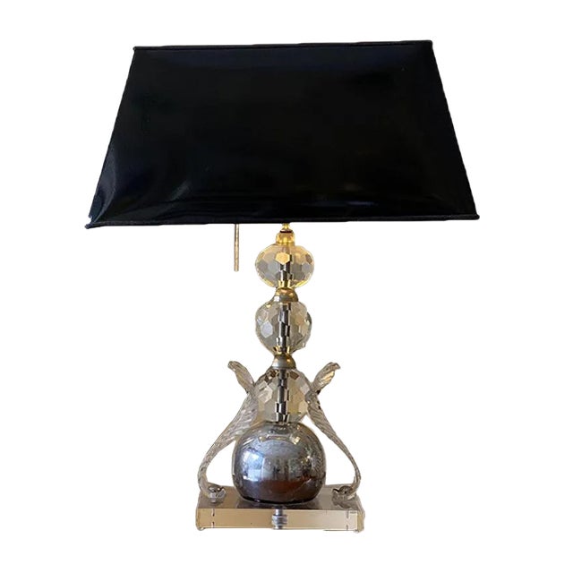 American Art Deco Crystal & Acrylic Glass Table Lamp, Late 1930s For Sale