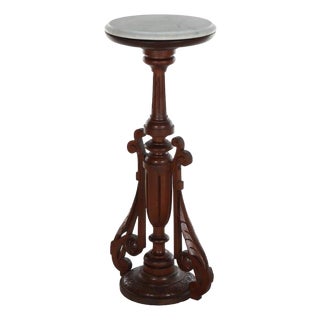 Antique Renaissance Revival Carved Walnut Marble Top Stand C1890 For Sale