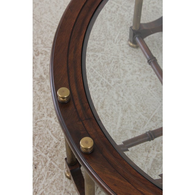 Regency Faux Bamboo Round Brass & Glass Top Coffee Table For Sale - Image 11 of 12