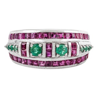 Unique 2.23 Carat Ruby & Emerald Sterling Silver Dome Band Ring for Women - Size 6.5 For Sale