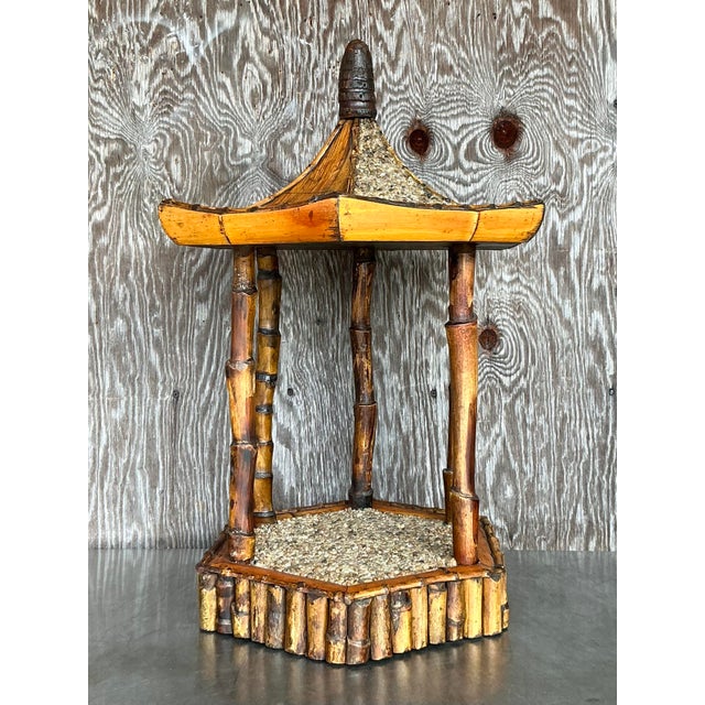 Boho Chic Vintage Coastal Rattan Pagoda Pedestal For Sale - Image 3 of 11