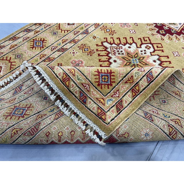 Golden Beige Kazak Tribal Wool Rug With Three Medallions, 4'2" X 5'9" For Sale - Image 13 of 14