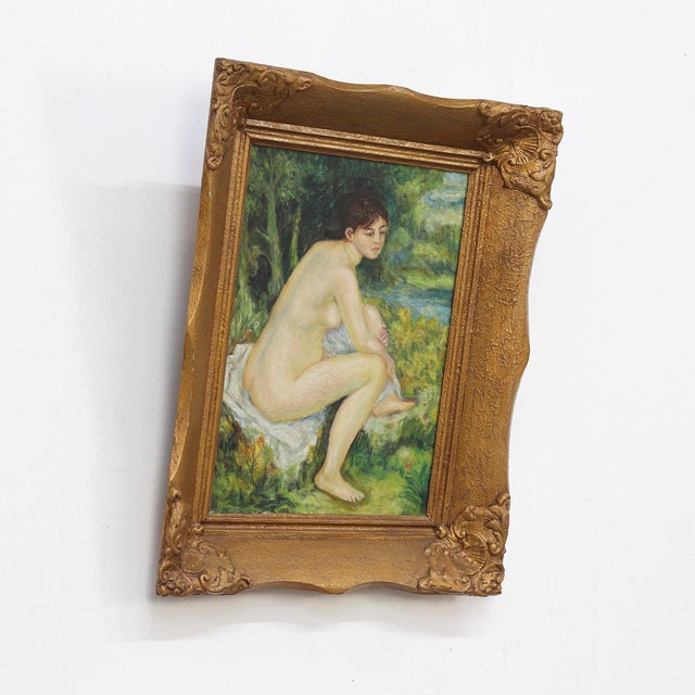 Textile French School, Naive Folk Art Painting with Nude Figure, 1920s, Oil on Canvas For Sale - Image 7 of 11