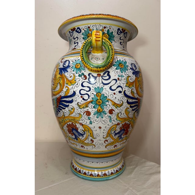 Monumental Antique Handmade Italian Majolica Painted Terracotta Gp Pottery Vase For Sale - Image 17 of 17
