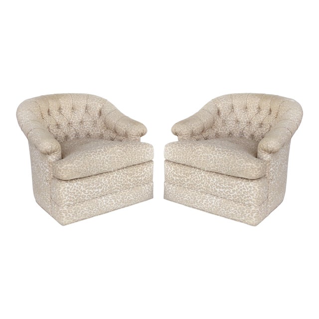 Upholstered Swivel Club Chairs W Tufted Backs A Pair Chairish