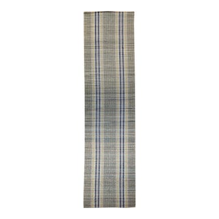 Vintage American Amish Rag Runner, Handwoven Stripe Pattern, Green & Yellow, 3x16 For Sale