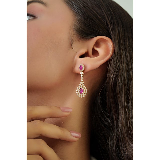 Not Yet Made - Made To Order Art Deco Revival 1.71ct Ruby & 1.29ct Diamond Chandelier Drop Earrings 14k Gold- 2 Pieces For Sale - Image 5 of 12