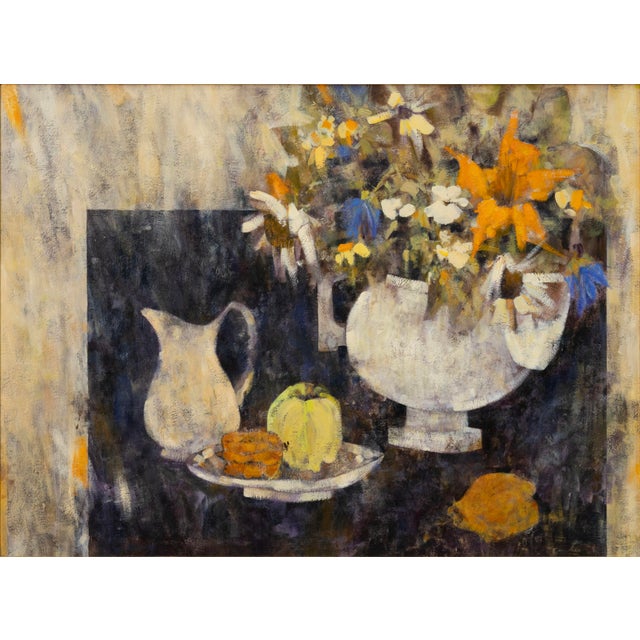 American Richard Jerzy – Untitled (Still Life With Flowers & Fruit) Oil on Canvas Framed For Sale - Image 3 of 6