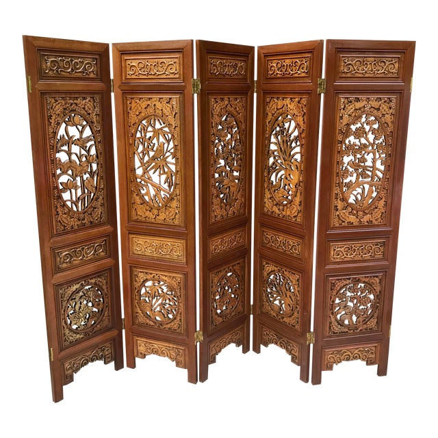 Chinese Hand Carved Rosewood 5 Panel Room Divider Screen Chairish