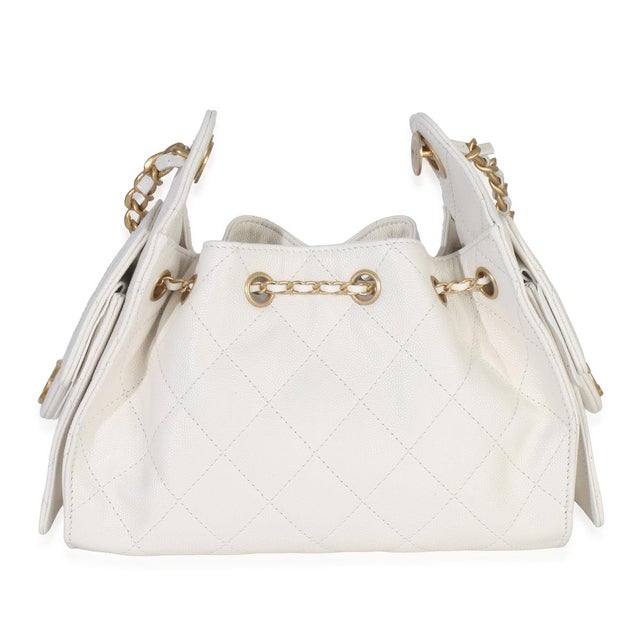 Chanel White Quilted Caviar Mini Chanel 25 Hobo Handbag For Sale - Image 4 of 8